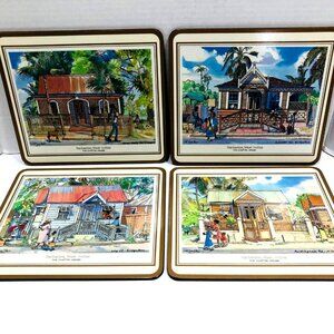 VTG Barbados Chattel Houses Place Mats Set of 4 Cork Pimpernel NEW 7.5‎ x 8.5
